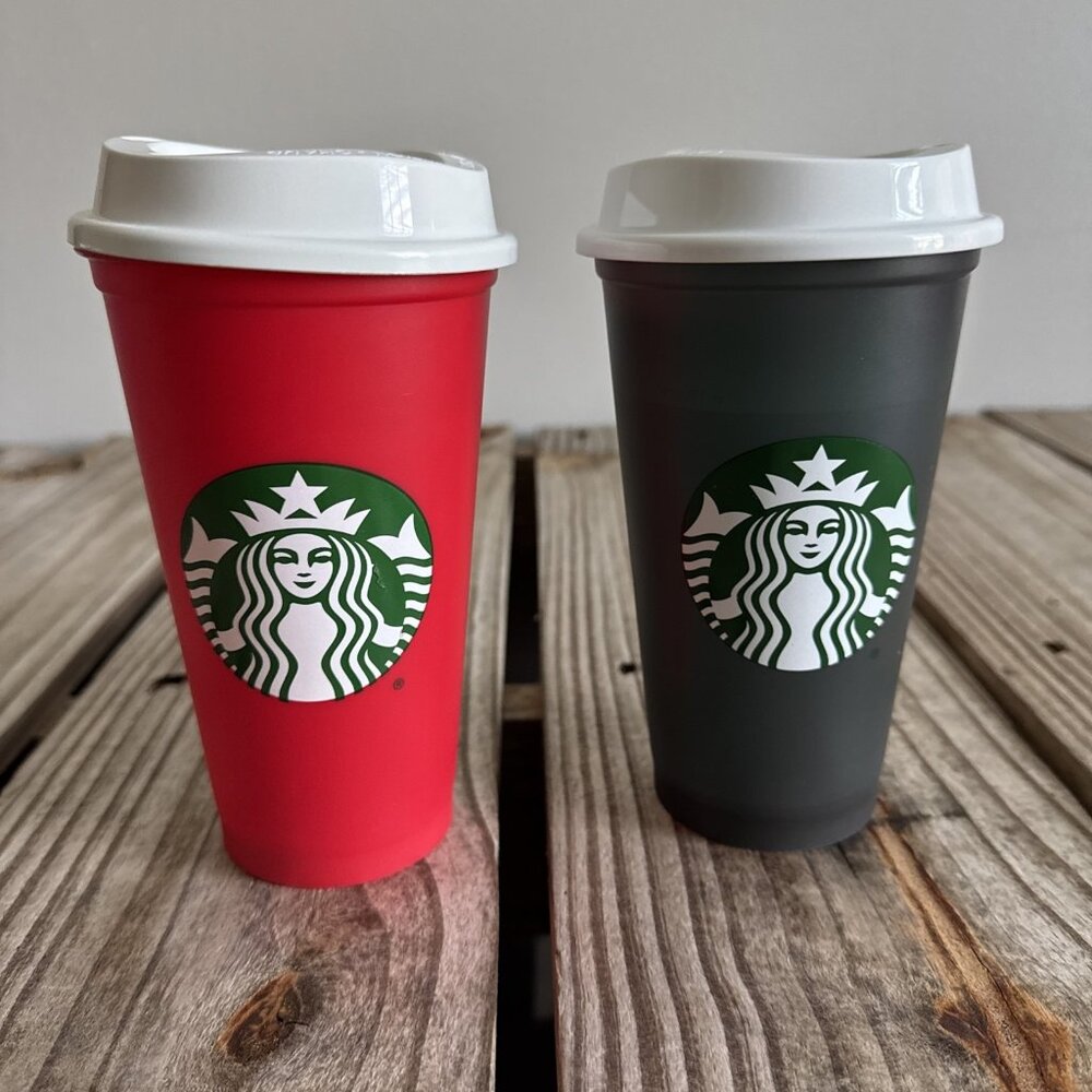 Lot of 2 Starbucks 16 ounce Reusable Coffee Cups Solid Colors